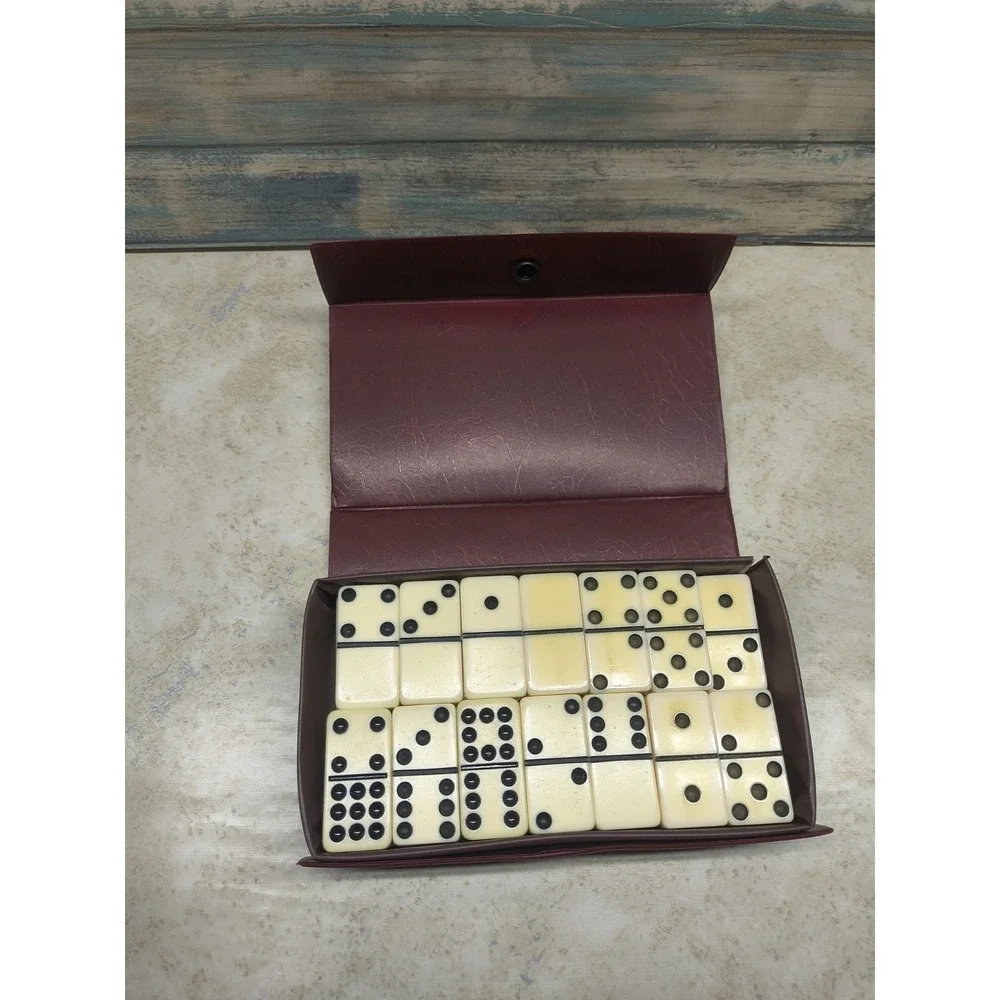 Vintage Cardinal Double Nine Dominoes Set Red‎ Vinyl Case 1993